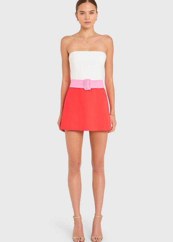 Amanda Uprichard Fae Strapless Belted Romper Mini Dress