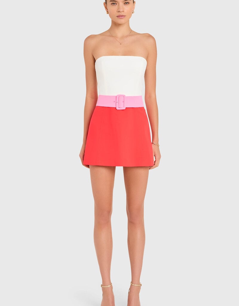 Amanda Uprichard Fae Strapless Belted Romper Mini Dress