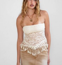 Floral Lace Fringe Strapless Top