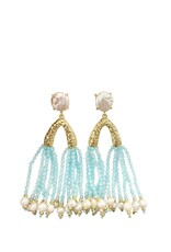 Paris Pearl Beaded Tassel Earrings Light Blue