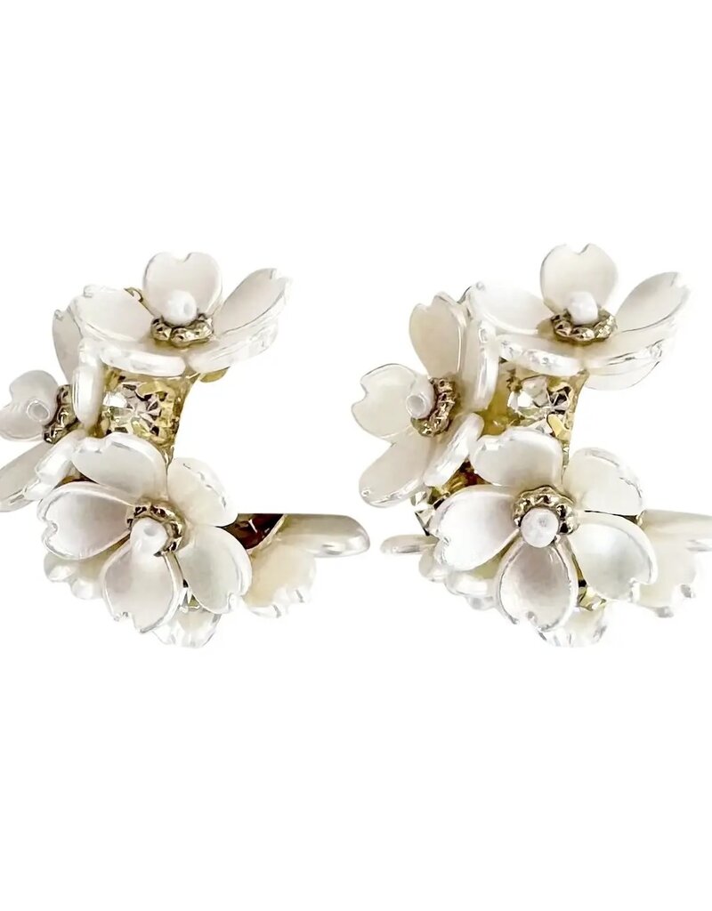 Princess Flower Hoop Earrings White