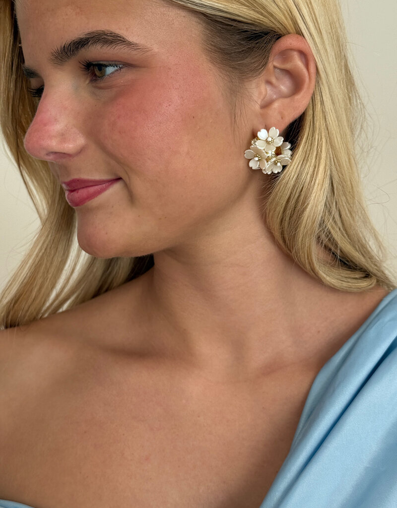 Princess Flower Hoop Earrings White