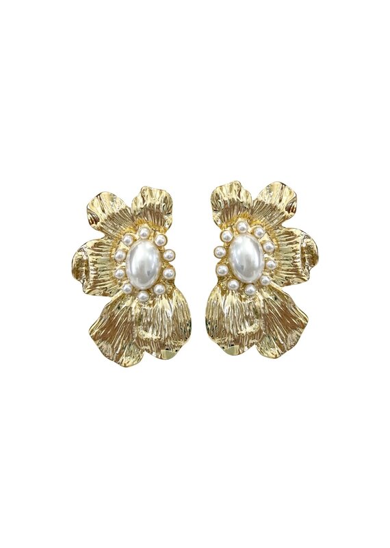 Scarlett Gold Pearl Flower Statement Earrings