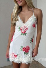 Red Rose Backless Wide Lace Mini Dress