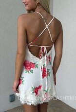 Red Rose Backless Wide Lace Mini Dress