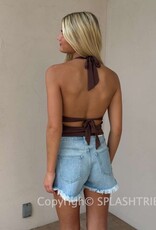 Beaded Ring Cowl Neck Halter Top