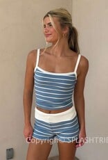 Ribbed Stripe Tank Top and Fold Over Shorts Set