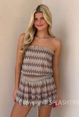 Vintage Chevron Smocked Waist Strapless Mini Dress