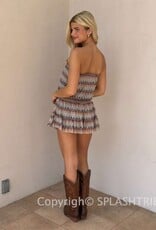 Vintage Chevron Smocked Waist Strapless Mini Dress