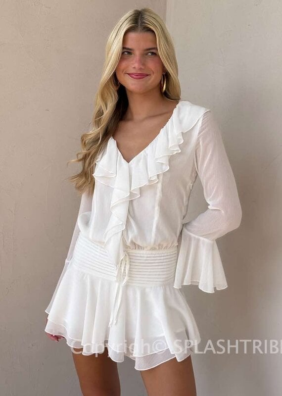 Chiffon Ruffle Long Flare Sleeve Mini Dress