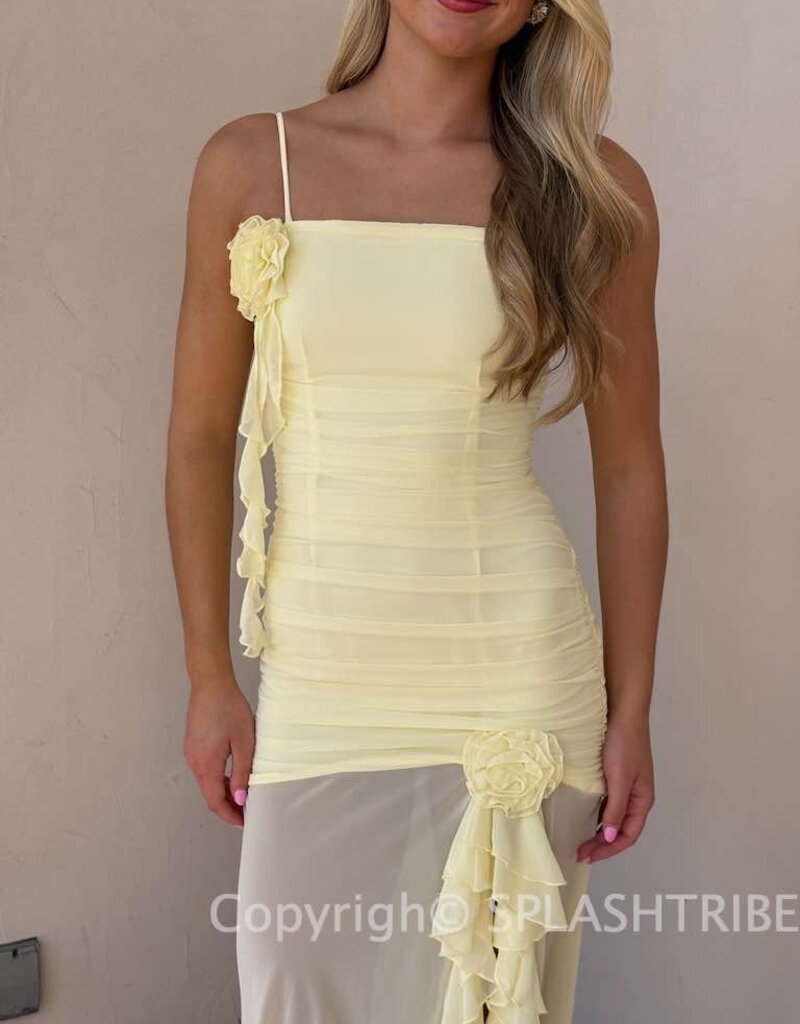 Eziya Ruched Frill Trim Maxi Dress