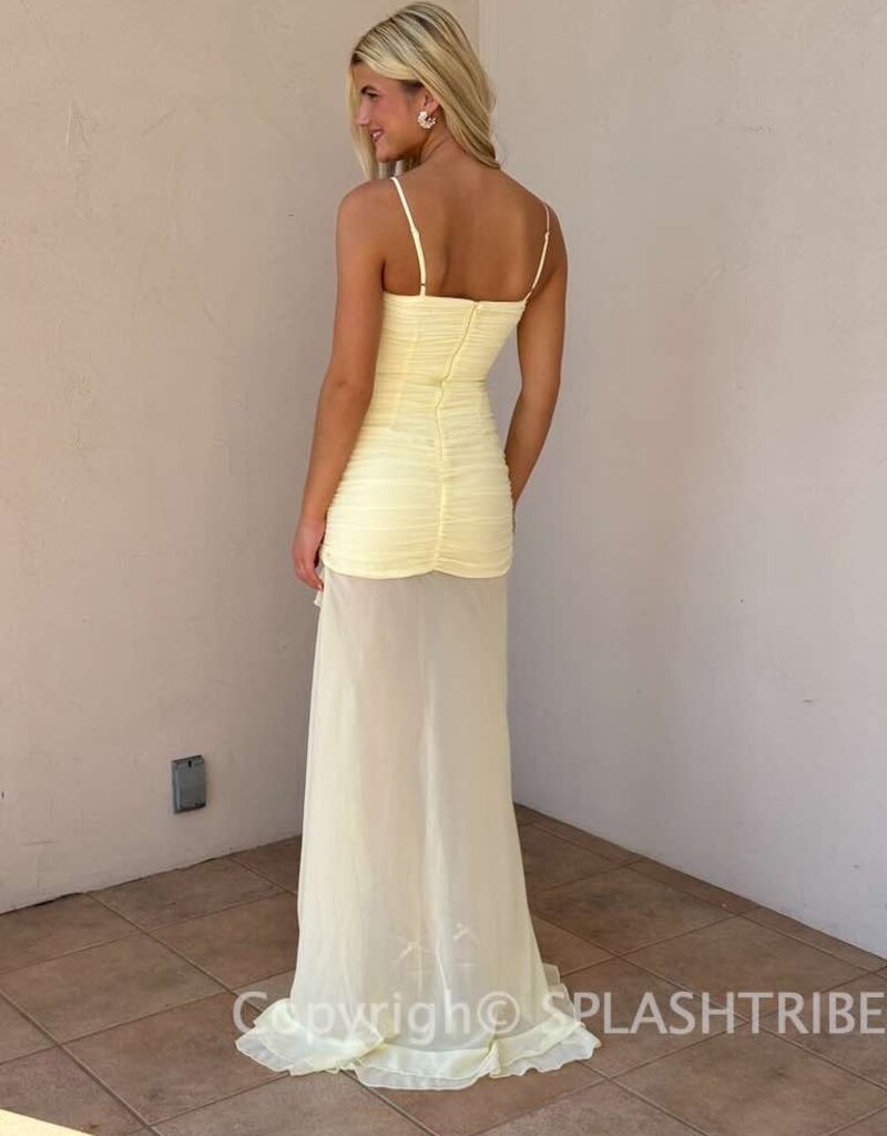 Eziya Ruched Frill Trim Maxi Dress