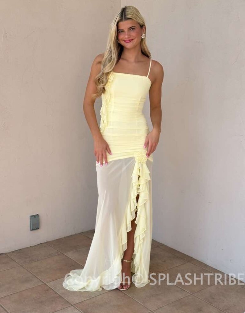 Eziya Ruched Frill Trim Maxi Dress