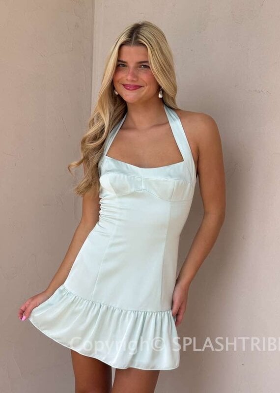 Amanda Uprichard Haley Satin Halter Mini Dress
