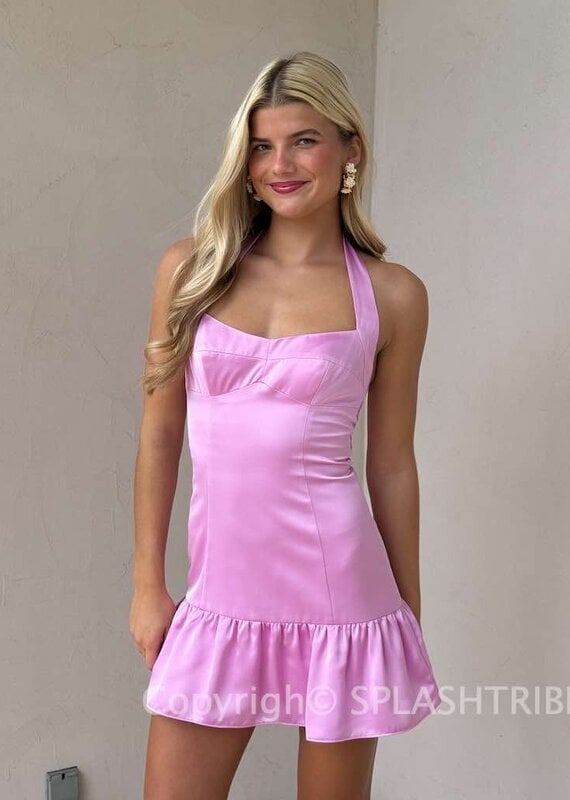 Amanda Uprichard Haley Satin Halter Mini Dress