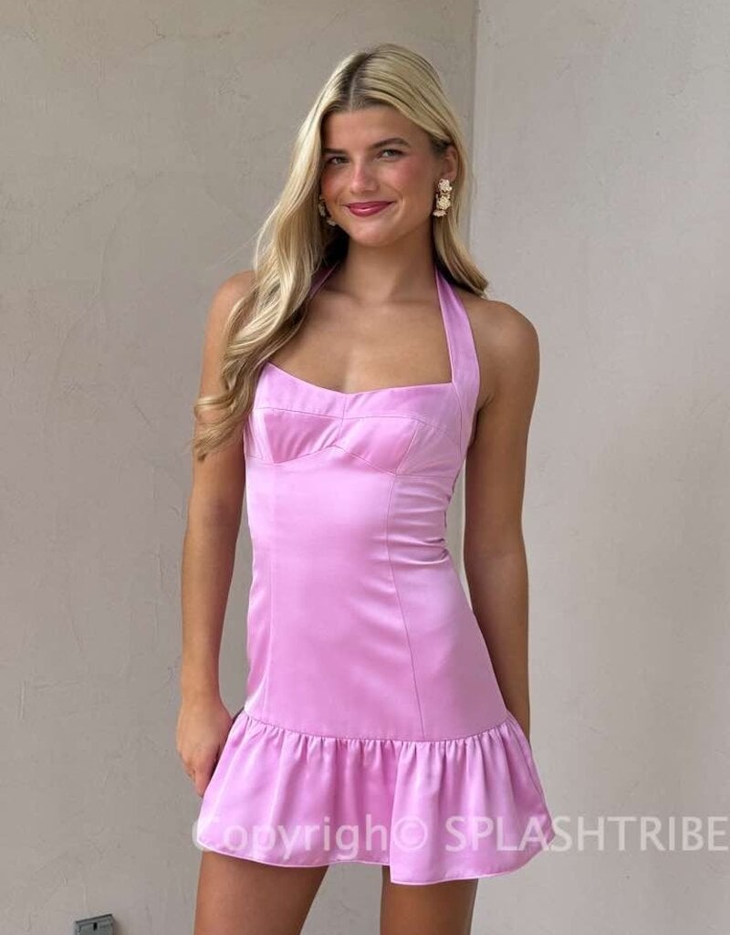 Amanda Uprichard Haley Satin Halter Mini Dress