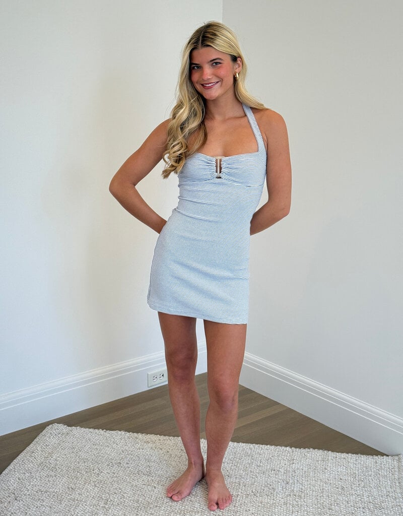 Natalie Tiny Stripe Halter Keyhole Bust Mini Dress