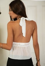 Open Back Deep V Neck Polka Dot Halter Top
