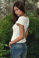 Embroidered Lace Trim Short Sleeve Blouse