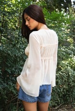 Sheer Chiffon Front Tie Flare Long Sleeve Top