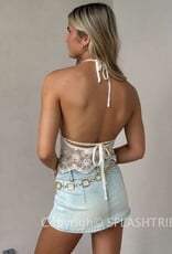Lace Halter Scalloped Hem Cami Top