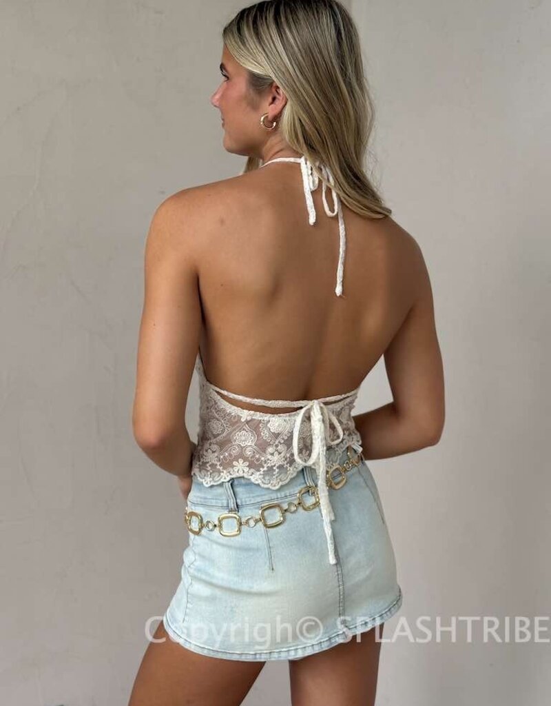 Lace Halter Scalloped Hem Cami Top