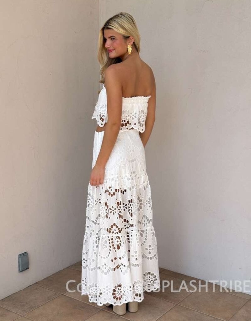Maldives Eyelet Strapless Top and Maxi Skirt Set