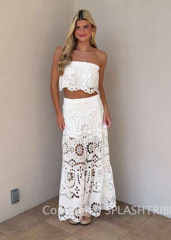 Maldives Eyelet Strapless Top and Maxi Skirt Set
