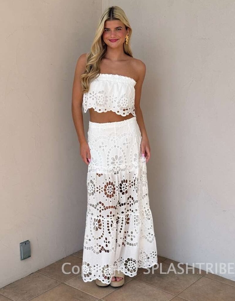 Maldives Eyelet Strapless Top and Maxi Skirt Set