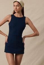 Denim Fitted Sleeveless Shift Mini Dress With Built In Shorts