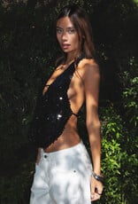 Malia Sequin Deep Cowl Open Back Halter Top
