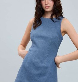 Denim Fitted Sleeveless Shift Mini Dress With Built In Shorts
