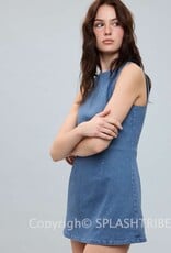 Denim Fitted Sleeveless Shift Mini Dress With Built In Shorts