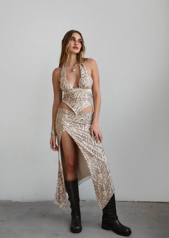 Sienna Halter Top Maxi Skirt Set With Studs
