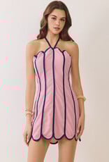 Contrast Piping Detail Halter Mini Dress