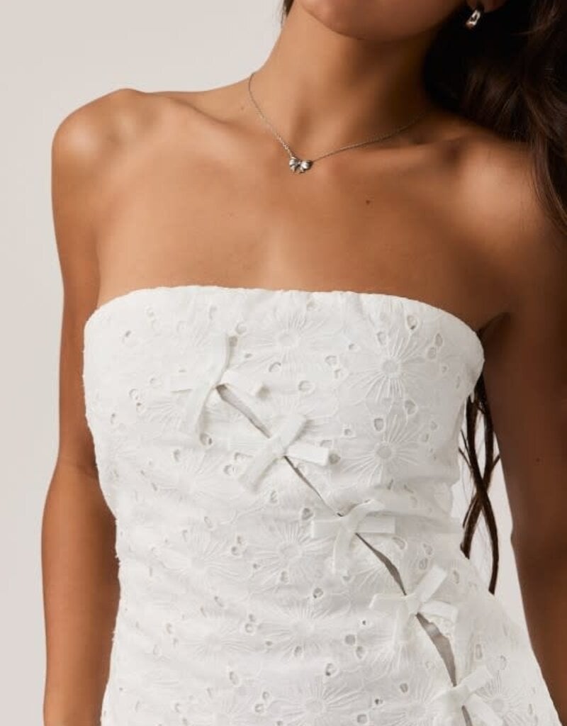Eyelet Strapless Bow Detail Mini Dress