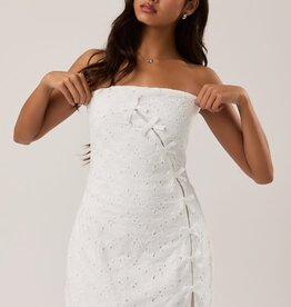 Eyelet Strapless Bow Detail Mini Dress