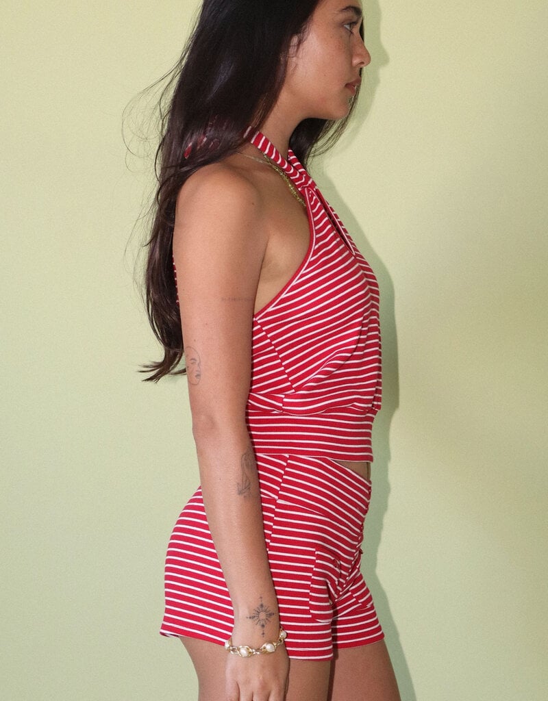 Rose Striped Keyhole Halter Top