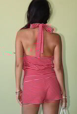 Rose Striped Keyhole Halter Top