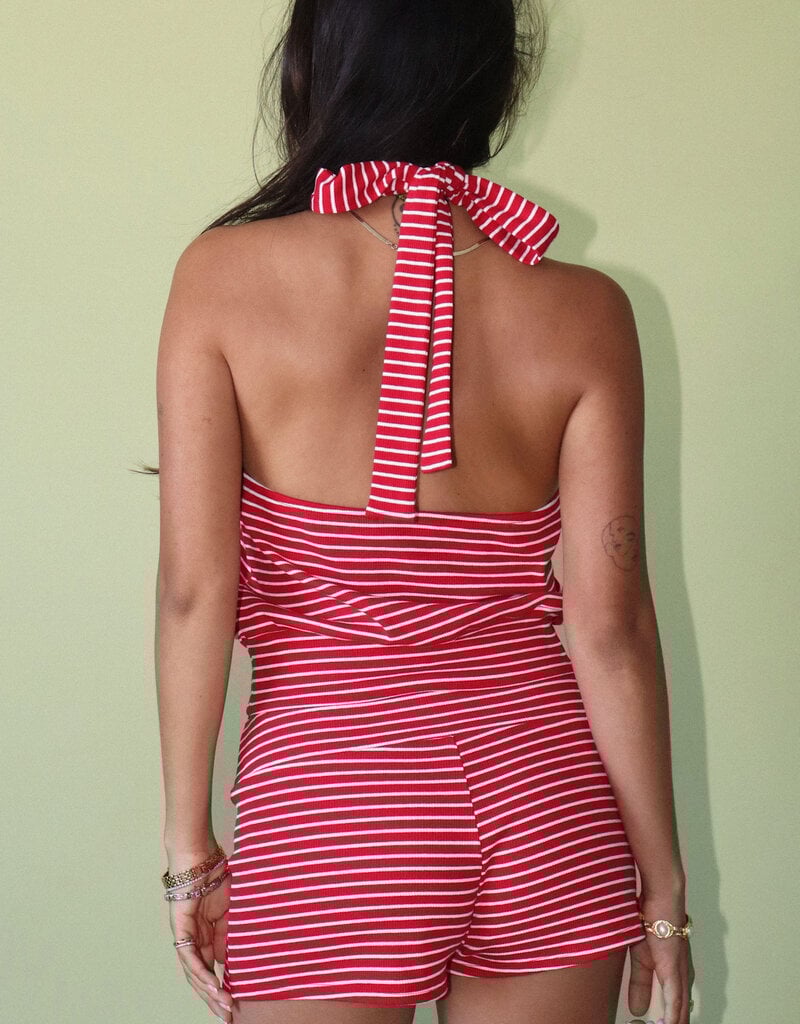 Rose Striped Keyhole Halter Top