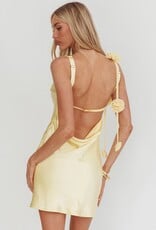 Satin Boat Neck 3D Rosette Frill Mini Dress