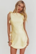 Satin Boat Neck 3D Rosette Frill Mini Dress