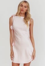 Satin Boat Neck 3D Rosette Frill Mini Dress