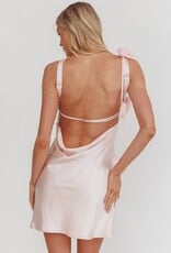 Satin Boat Neck 3D Rosette Frill Mini Dress