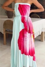 Bold Floral Strapless Flowy Maxi Dress