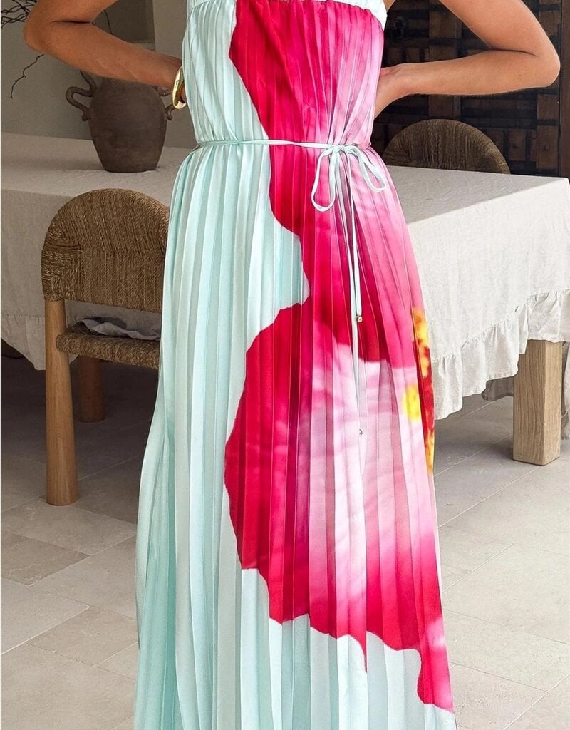 Bold Floral Strapless Flowy Maxi Dress