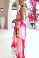 Bold Floral Strapless Flowy Maxi Dress