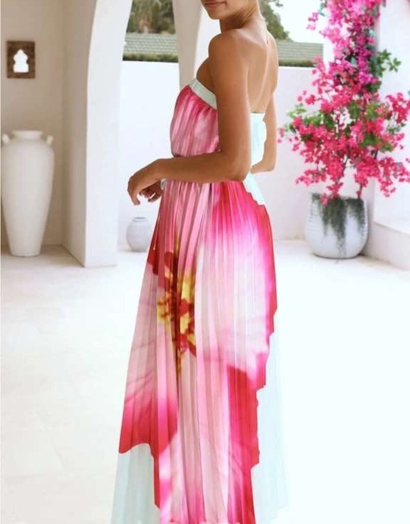 Bold Floral Strapless Flowy Maxi Dress