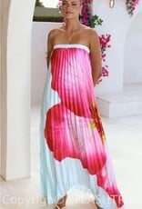 Bold Floral Strapless Flowy Maxi Dress