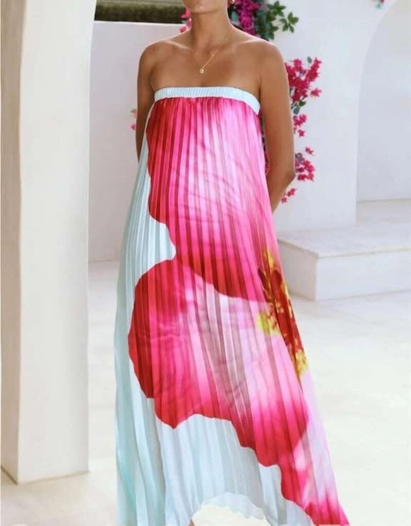 Bold Floral Strapless Flowy Maxi Dress